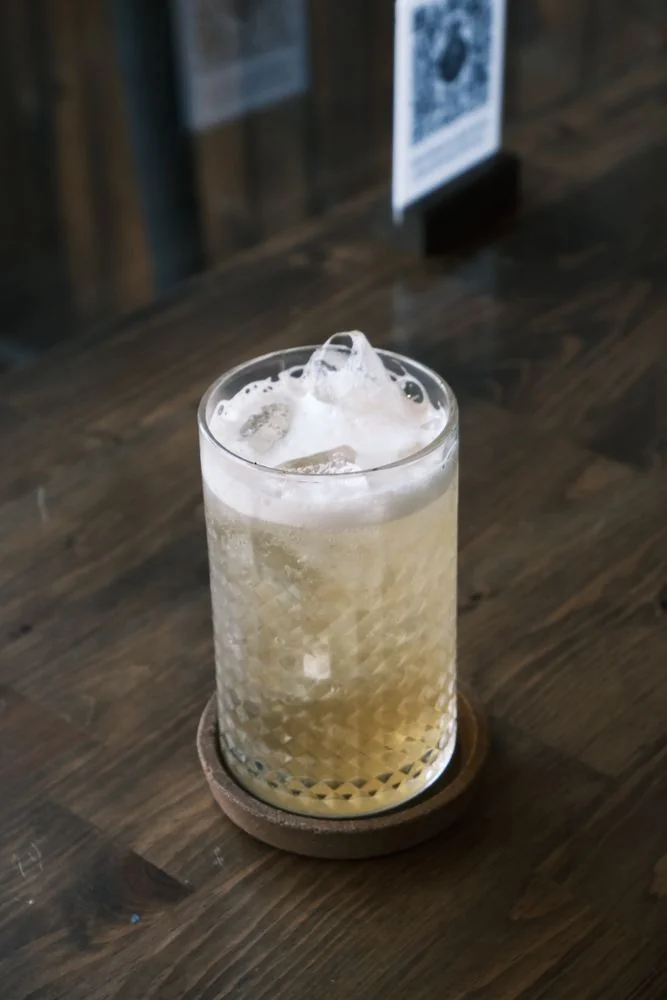 Chilled sparkling mineral water with ice and botanicals